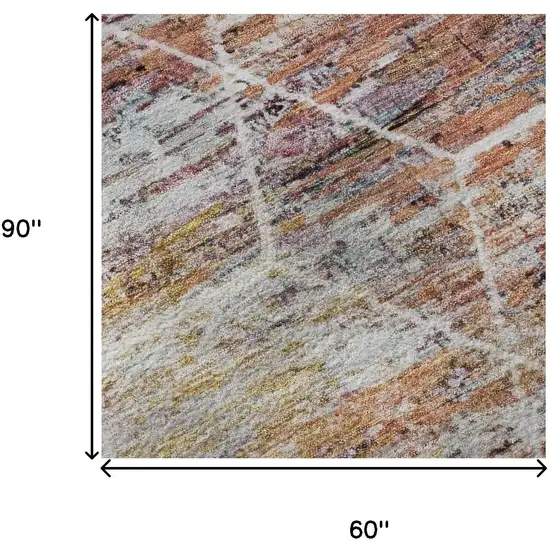 Pink Peach And Ivory Geometric Washable Area Rug With UV Protection Photo 8