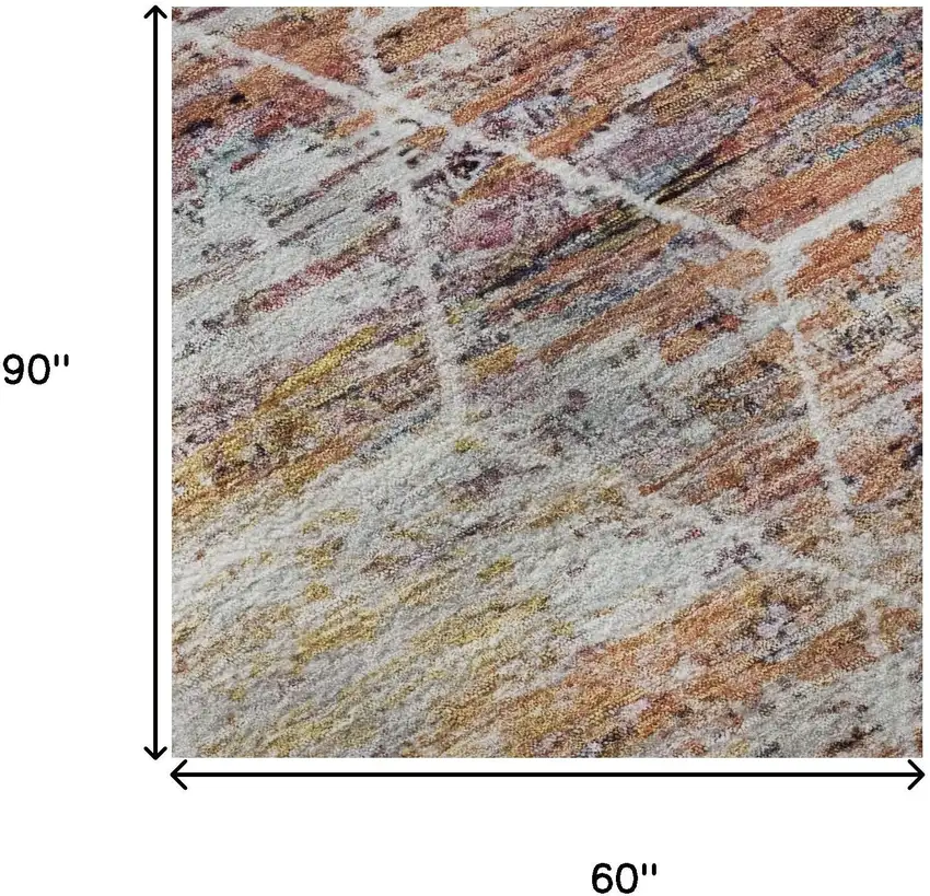 Pink Peach And Ivory Geometric Washable Area Rug With UV Protection Photo 8