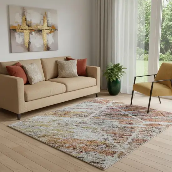 Pink Peach And Ivory Geometric Washable Area Rug With UV Protection Photo 2