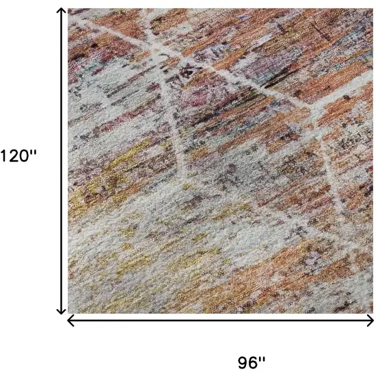 Pink Peach And Ivory Geometric Washable Area Rug With UV Protection Photo 8