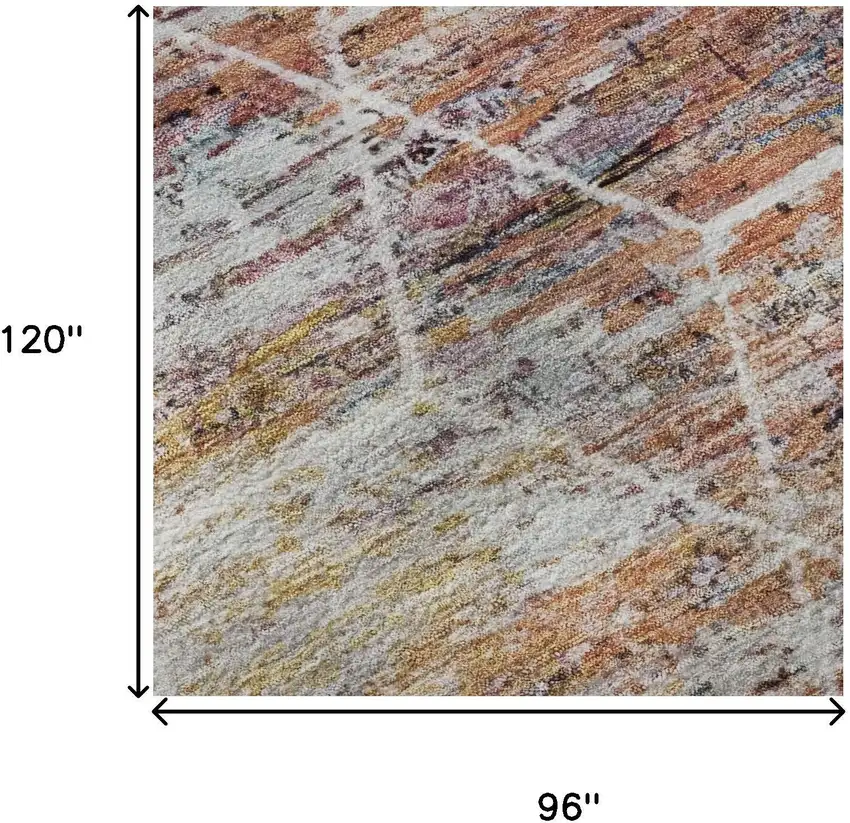 Pink Peach And Ivory Geometric Washable Area Rug With UV Protection Photo 8