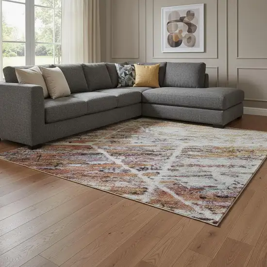 Pink Peach And Ivory Geometric Washable Area Rug With UV Protection Photo 2