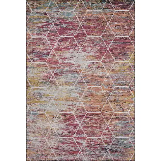 Pink Peach And Ivory Geometric Washable Area Rug With UV Protection Photo 5