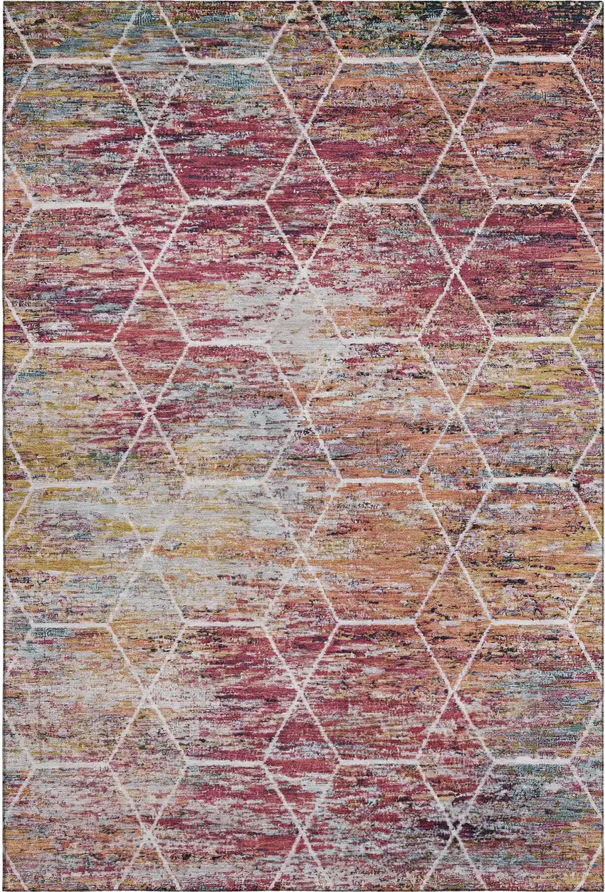 Pink Peach And Ivory Geometric Washable Area Rug With UV Protection Photo 5