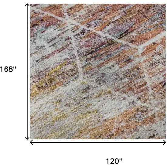 Pink Peach And Ivory Geometric Washable Area Rug With UV Protection Photo 9