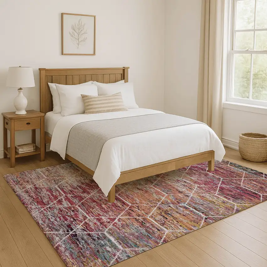 Pink Peach And Ivory Geometric Washable Area Rug With UV Protection Photo 4