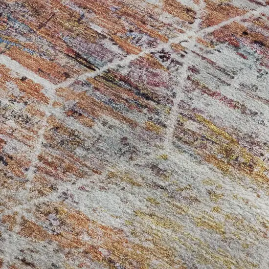 Pink Peach And Ivory Geometric Washable Area Rug With UV Protection Photo 2