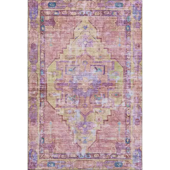 Pink Purple And Blue Oriental Washable Area Rug With UV Protection Photo 1