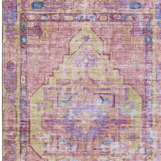 Pink Purple And Blue Oriental Washable Area Rug With UV Protection Photo 2