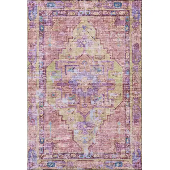Pink Purple And Blue Oriental Washable Area Rug With UV Protection Photo 3
