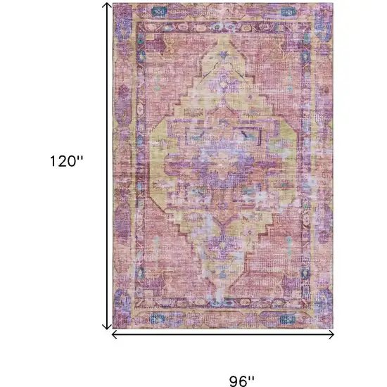 Pink Purple And Blue Oriental Washable Area Rug With UV Protection Photo 9