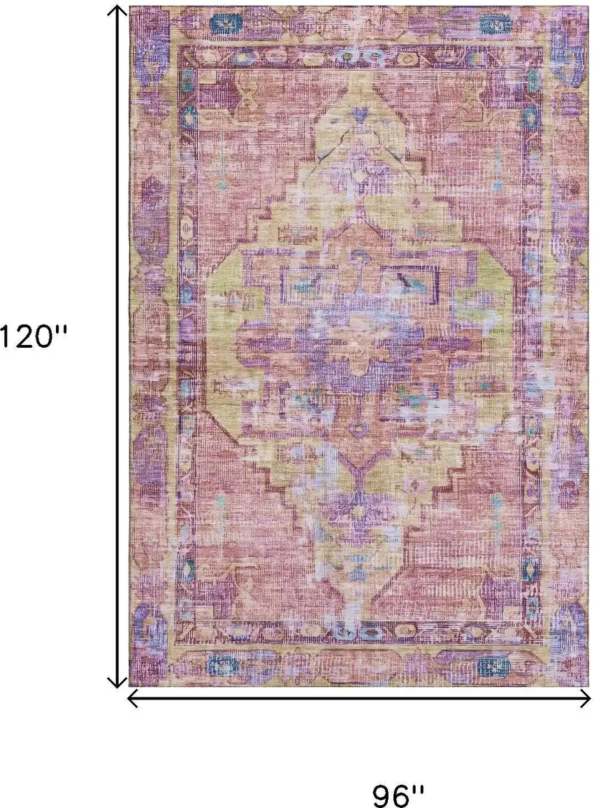 Pink Purple And Blue Oriental Washable Area Rug With UV Protection Photo 9