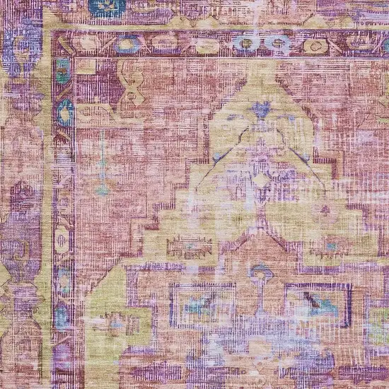 Pink Purple And Blue Oriental Washable Area Rug With UV Protection Photo 3