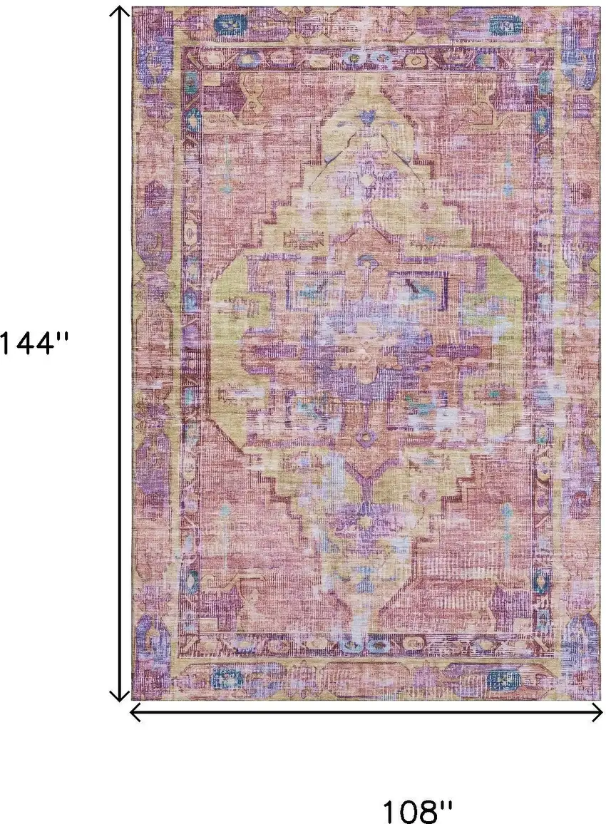 Pink Purple And Blue Oriental Washable Area Rug With UV Protection Photo 8