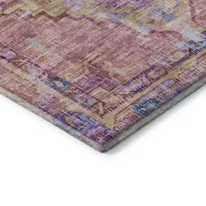 Photo of Pink Purple And Blue Oriental Washable Area Rug With UV Protection