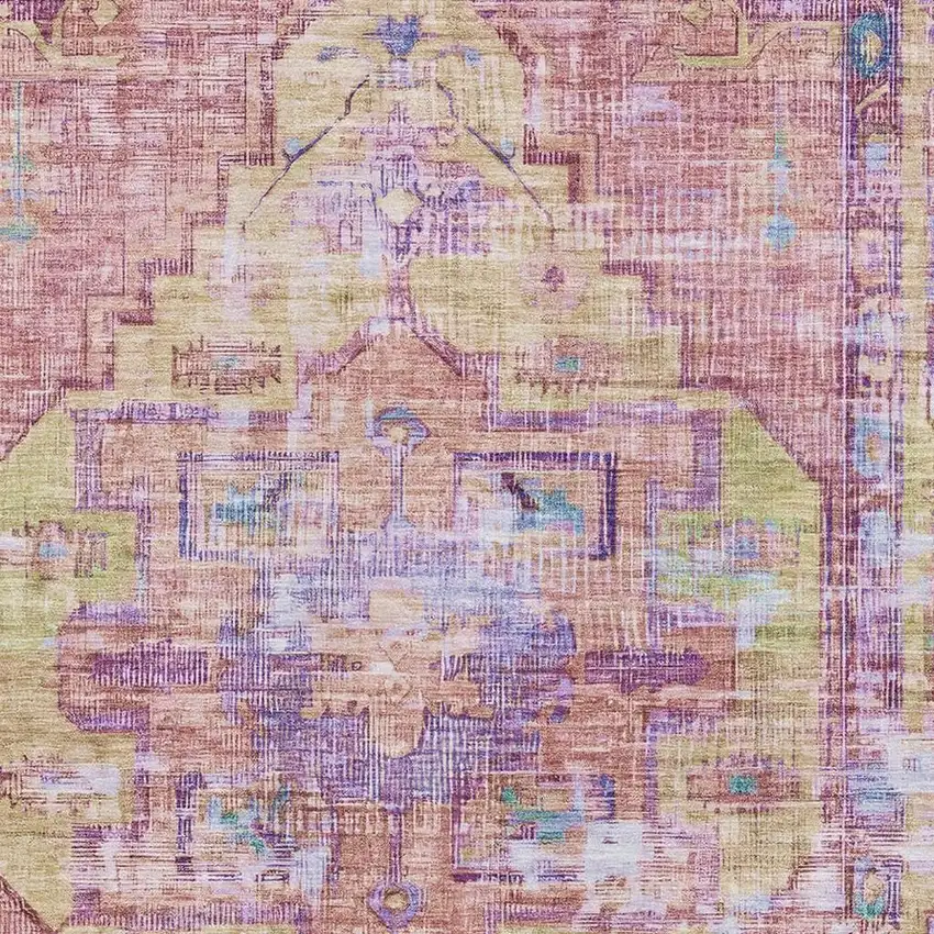 Pink Purple And Blue Oriental Washable Area Rug With UV Protection Photo 2