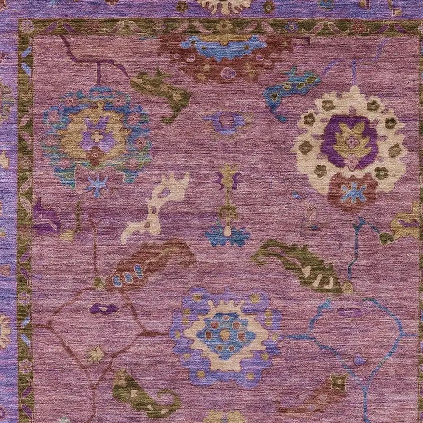 Pink Purple And Gold Floral Medallion Washable Indoor Outdoor Area Rug Photo 4