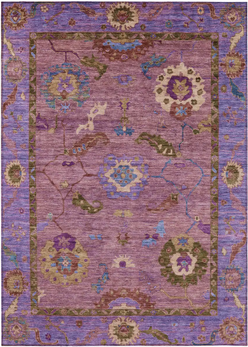 Pink Purple And Gold Floral Medallion Washable Indoor Outdoor Area Rug Photo 2