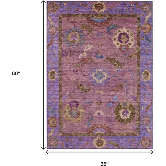Pink Purple And Gold Floral Medallion Washable Indoor Outdoor Area Rug Photo 3