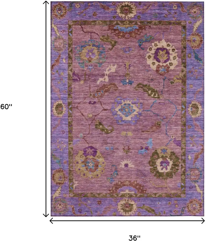 Pink Purple And Gold Floral Medallion Washable Indoor Outdoor Area Rug Photo 3