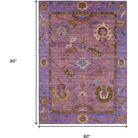 Pink Purple And Gold Floral Medallion Washable Indoor Outdoor Area Rug Photo 3
