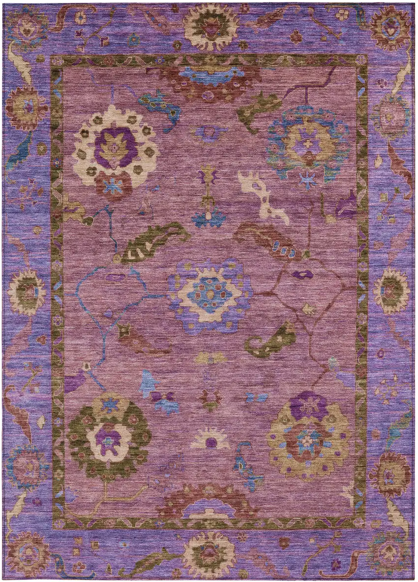 Pink Purple And Gold Floral Medallion Washable Indoor Outdoor Area Rug Photo 5
