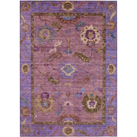 Pink Purple And Gold Floral Medallion Washable Indoor Outdoor Area Rug Photo 2