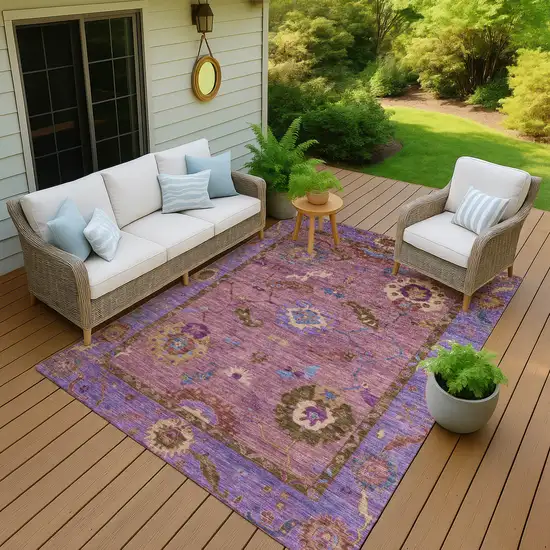Pink Purple And Gold Floral Medallion Washable Indoor Outdoor Area Rug Photo 9