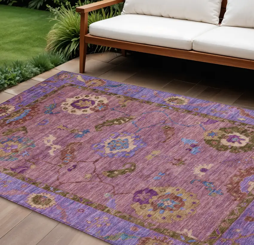 Pink Purple And Gold Floral Medallion Washable Indoor Outdoor Area Rug Photo 1