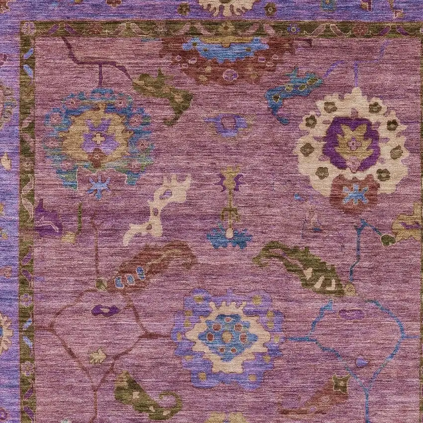 Pink Purple And Gold Floral Medallion Washable Indoor Outdoor Area Rug Photo 4