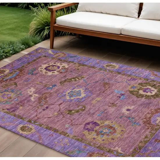Pink Purple And Gold Floral Medallion Washable Indoor Outdoor Area Rug Photo 1