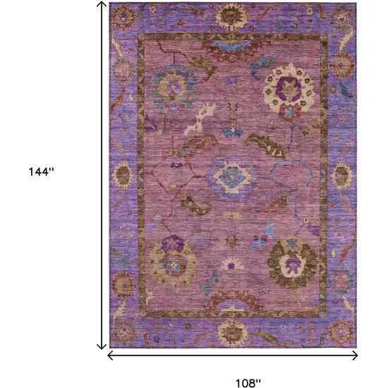 Pink Purple And Gold Floral Medallion Washable Indoor Outdoor Area Rug Photo 3