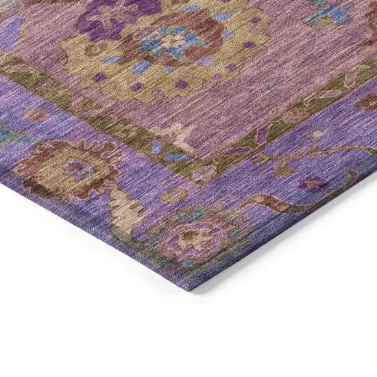 Pink Purple And Gold Floral Medallion Washable Indoor Outdoor Area Rug Photo 6