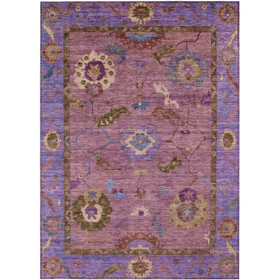 Pink Purple And Gold Floral Medallion Washable Indoor Outdoor Area Rug Photo 5