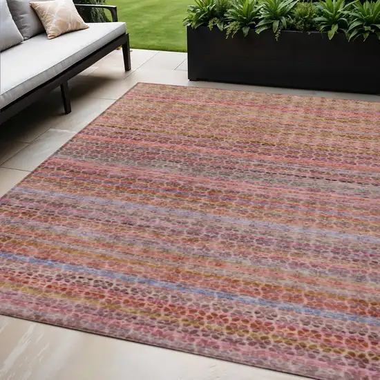Pink Purple And Gold Striped Washable Indoor Outdoor Area Rug Photo 2