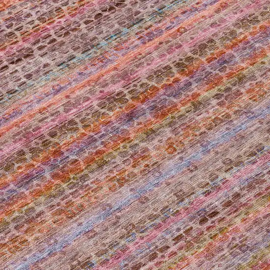 Pink Purple And Gold Striped Washable Indoor Outdoor Area Rug Photo 9