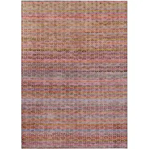 Photo of Pink Purple And Gold Striped Washable Indoor Outdoor Area Rug
