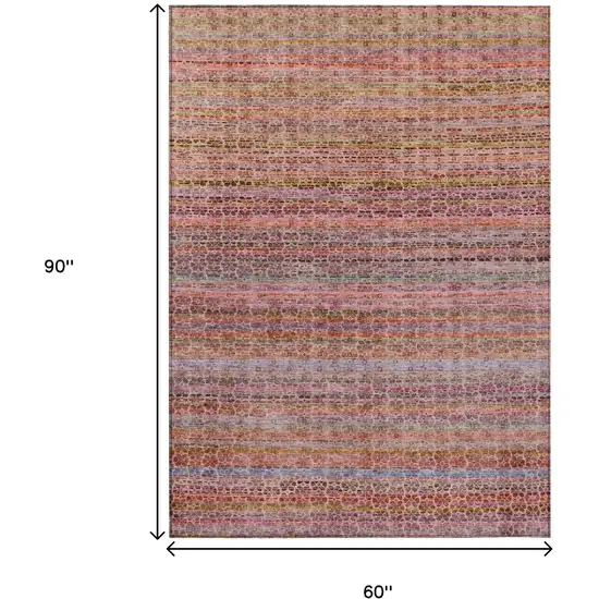 Pink Purple And Gold Striped Washable Indoor Outdoor Area Rug Photo 8