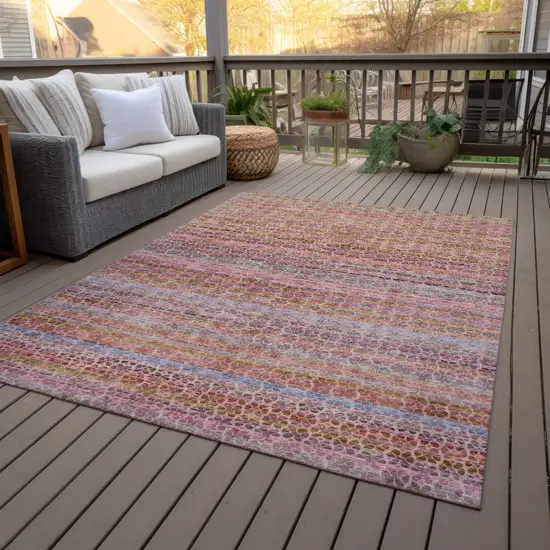 Pink Purple And Gold Striped Washable Indoor Outdoor Area Rug Photo 8