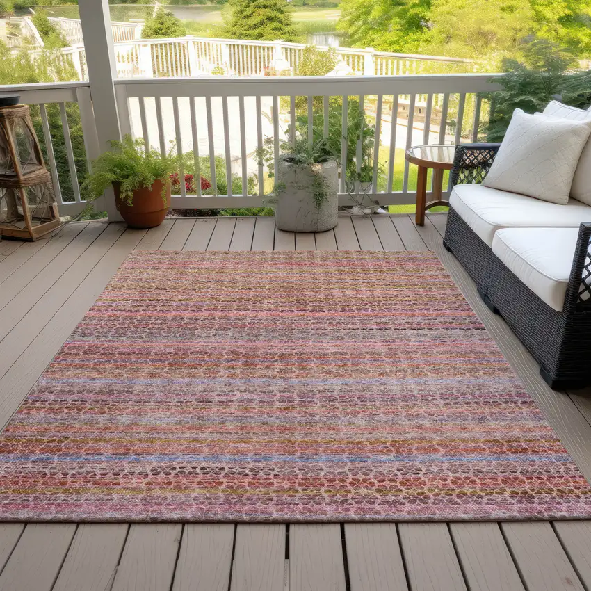 Pink Purple And Gold Striped Washable Indoor Outdoor Area Rug Photo 5
