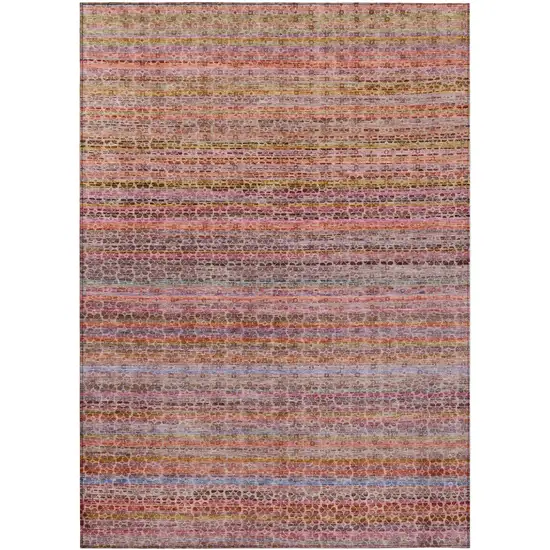 Pink Purple And Gold Striped Washable Indoor Outdoor Area Rug Photo 1