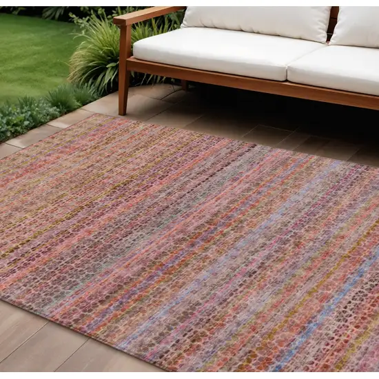 Pink Purple And Gold Striped Washable Indoor Outdoor Area Rug Photo 2