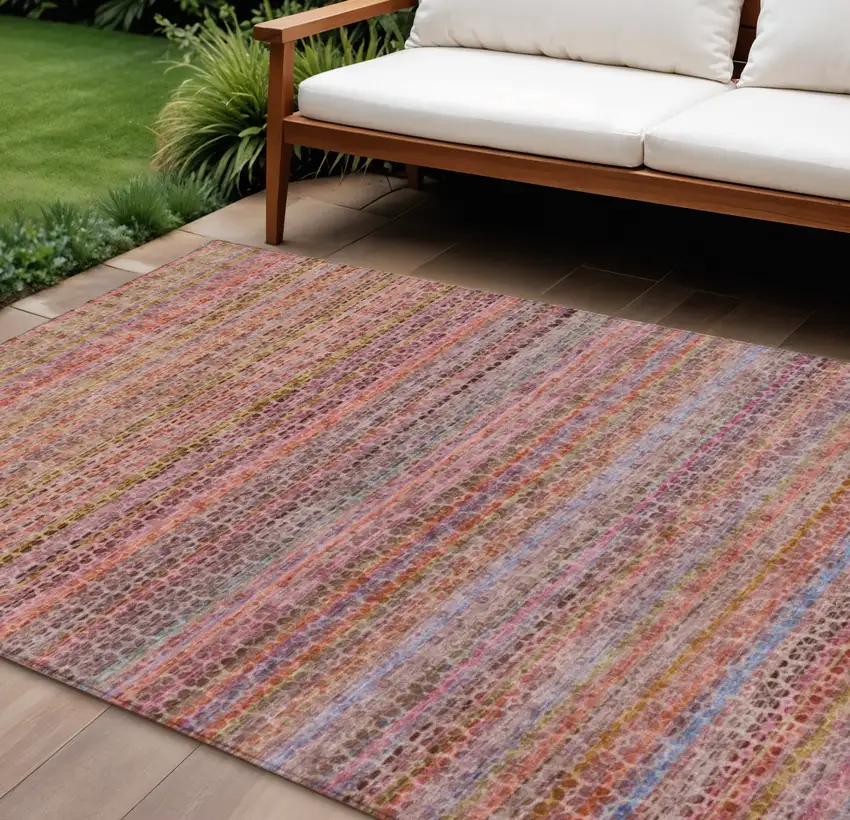 Pink Purple And Gold Striped Washable Indoor Outdoor Area Rug Photo 2