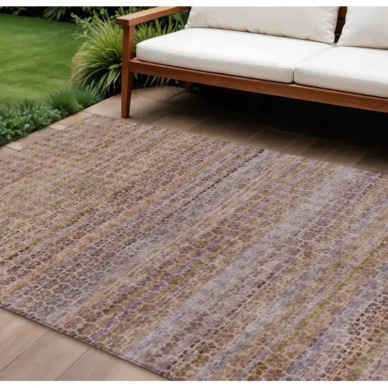 Pink Purple And Gold Striped Washable Indoor Outdoor Area Rug Photo 2
