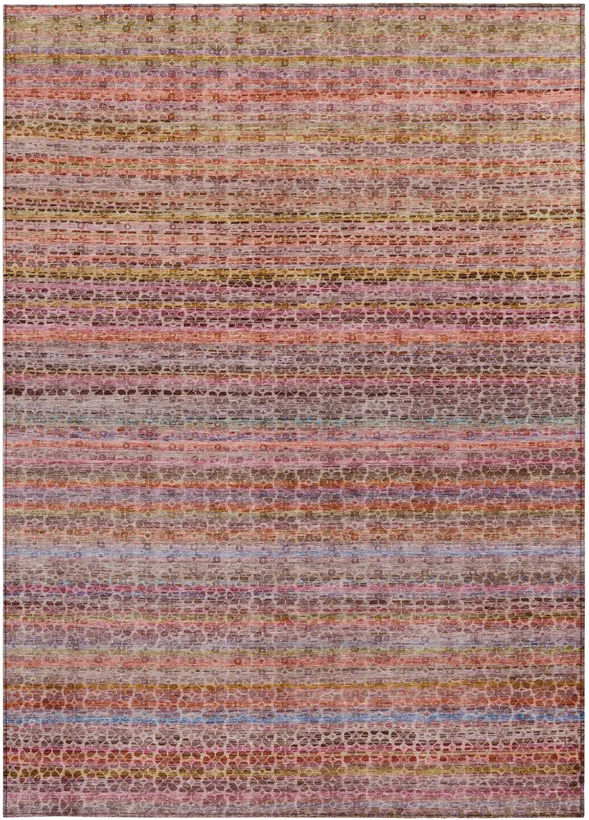 Pink Purple And Gold Striped Washable Indoor Outdoor Area Rug Photo 4