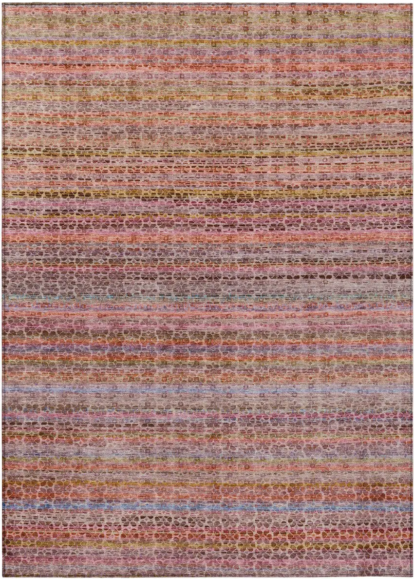 Pink Purple And Gold Striped Washable Indoor Outdoor Area Rug Photo 1