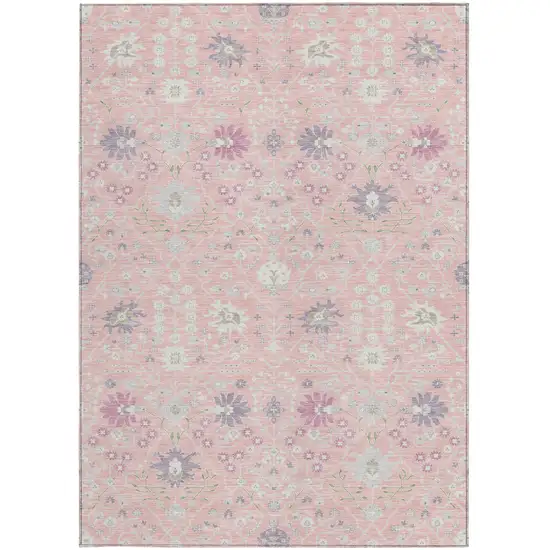 Pink Purple And Gray Oriental Washable Indoor Outdoor Area Rug Photo 7