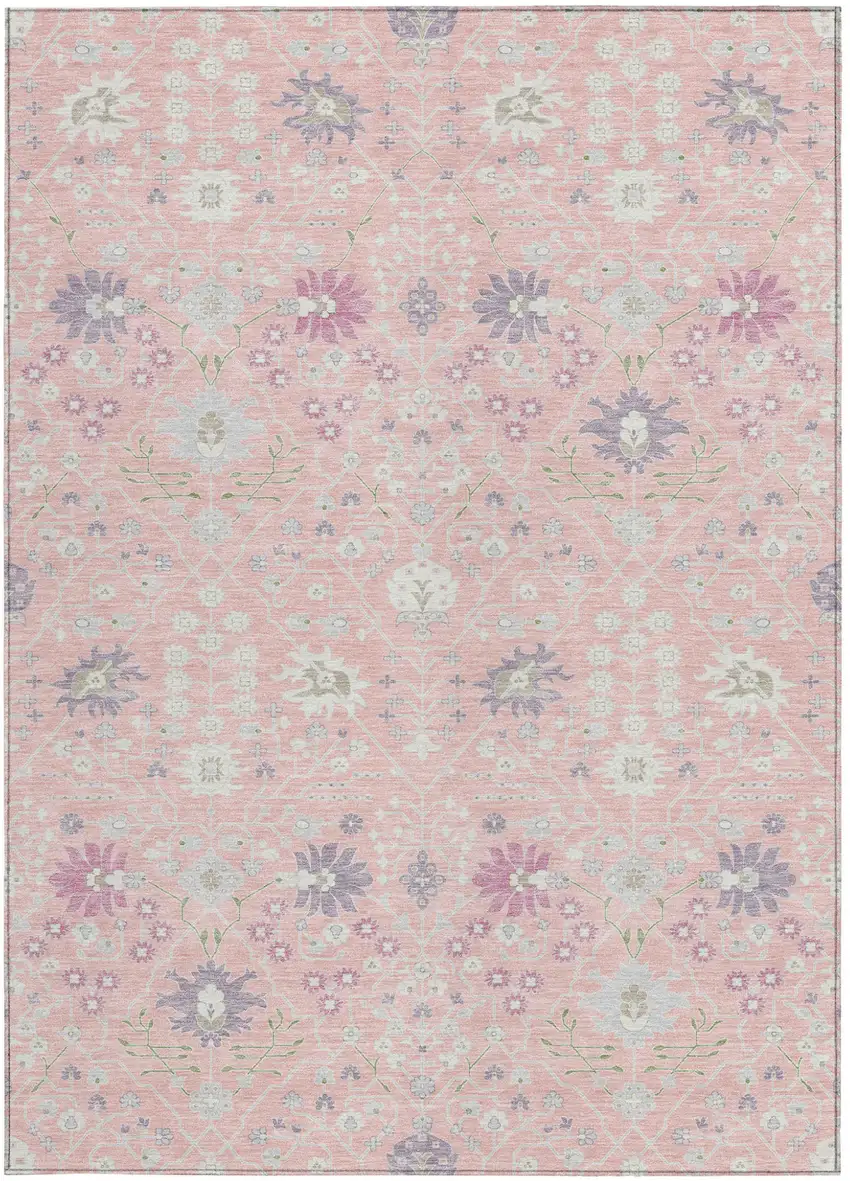 Pink Purple And Gray Oriental Washable Indoor Outdoor Area Rug Photo 7