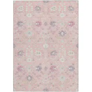 Photo of Pink Purple And Gray Oriental Washable Indoor Outdoor Area Rug