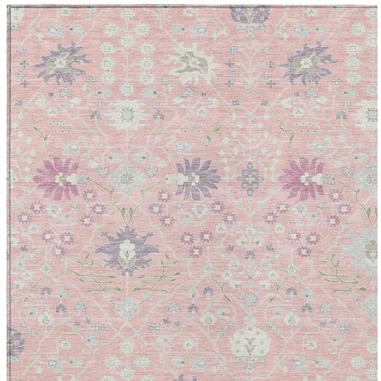 Pink Purple And Gray Oriental Washable Indoor Outdoor Area Rug Photo 6
